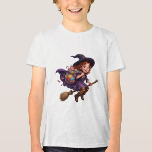 Camiseta Bruxa Voadora com Sacola de Doces Halloween Assust