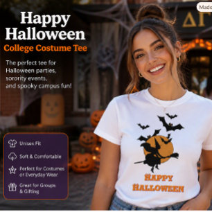 Camiseta Bruxa Voadora de Halloween Vintage com Morcegos