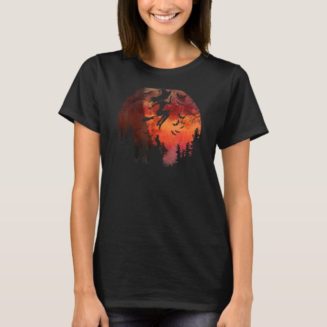 Camiseta Bruxa Voadora do Passageiro Frequente do Halloween (Frente)