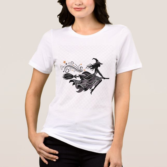 Camiseta Bruxa Voadora Elegante De Vassoura (Frente)