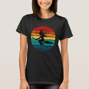 Camiseta Bruxa Voadora Vintage Pôr do Sol Fantasia de Hallo
