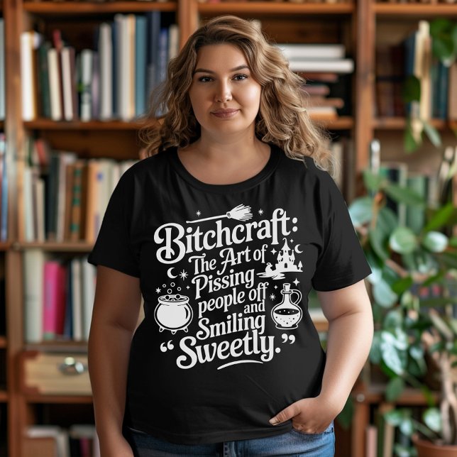 Camiseta Bruxaria de Halloween Branco no Preto  (Criador carregado)