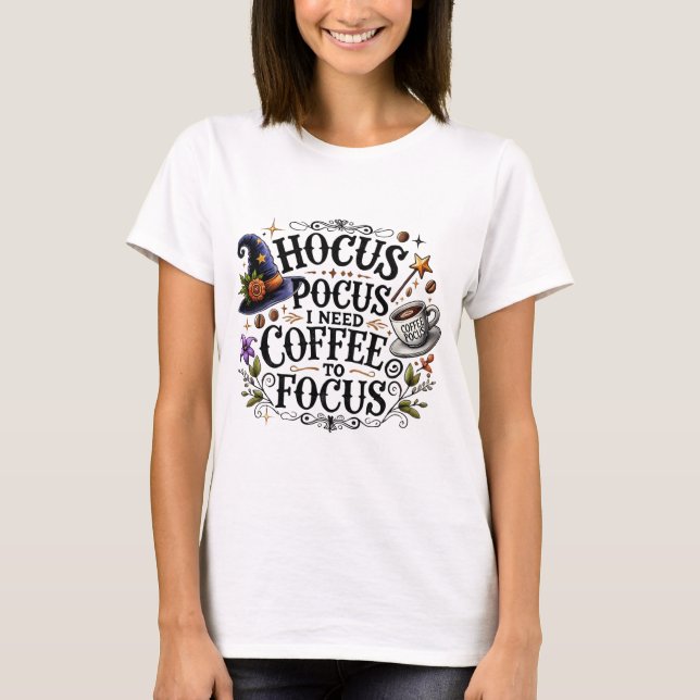 Camiseta Bruxaria Divertida Preciso de Café Bruxa (Frente)