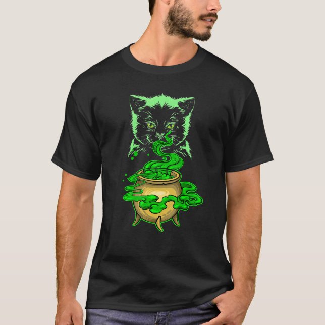 Camiseta Bruxaria Mágica de Gato Oculta Alchemy Wicca (Frente)