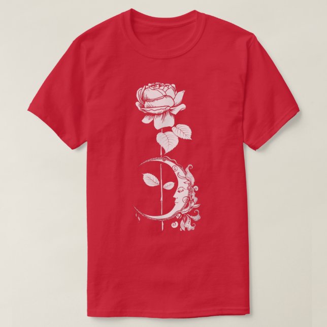Camiseta Bruxaria Rosa gótica-lua oculta Pagan 6 (Frente do Design)