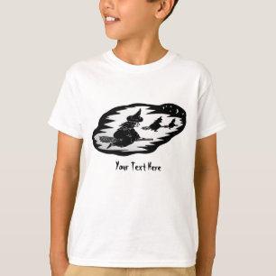 Camiseta bruxas assustadores do vôo em broomsticks o Dia