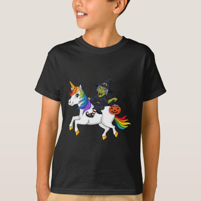 Camiseta Bruxas Diversão Unicorn Diversão de Halloween Meni (Frente)