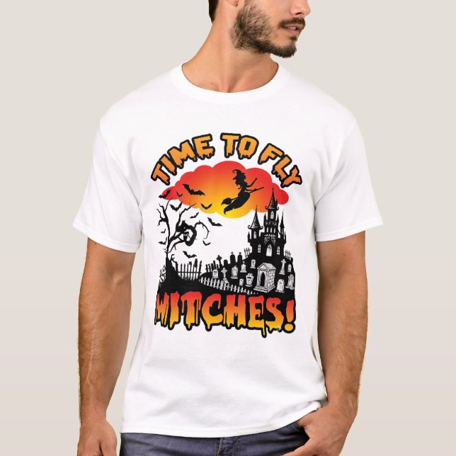 Camiseta Bruxas do Tempo Vôo Halloween Bruxa Voadora Casa A (Frente)