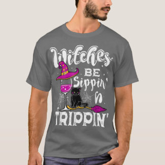 Camiseta Bruxas Estejam Sippin N Trippin Halloween Bebendo