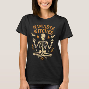 Camiseta Bruxas Namaste Roupas Engraçadas de Halloween Yoga