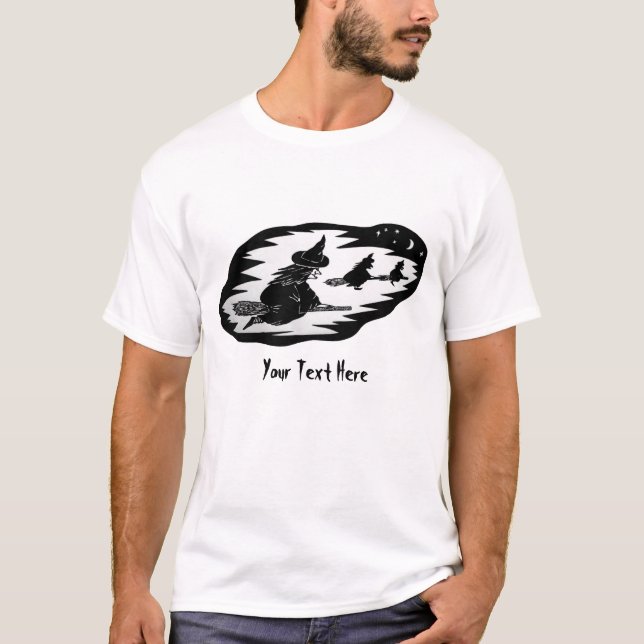 Camiseta bruxas voadoras assustadoras sobre varapau hallowe (Frente)