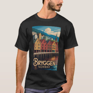 Camiseta Bryggen Noruega Ilustração Arte Viagem Bergen