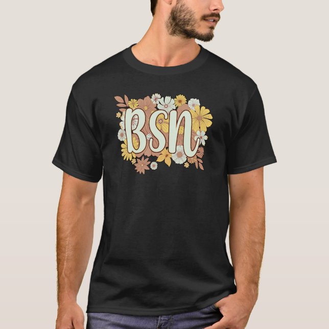 Camiseta BSN Solteiro De Ciência Nas Flores De Enfermagem (Frente)