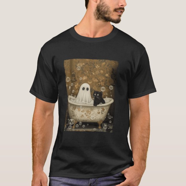 Camiseta Bubble Bath Ghost Cat Halloween Ghost Spooky Seaso (Frente)
