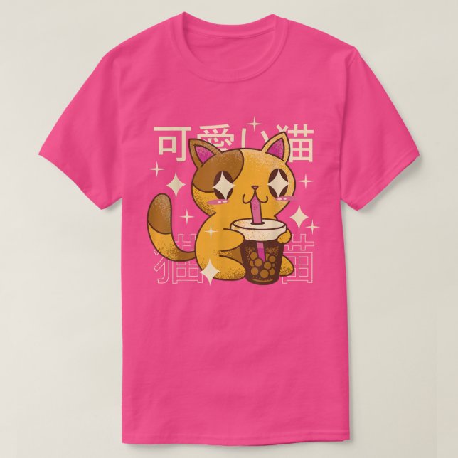 Camiseta Bubble Tea Cat Japonês Kawaii Cute Kitten Japão G (Frente do Design)