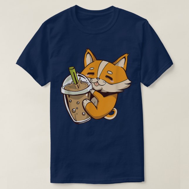 Camiseta Bubble Tea Corgi Dog Boba (Frente do Design)