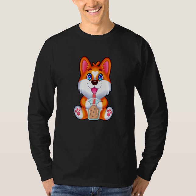 Camiseta Bubble Tea Drinker Corgi Tapioca Pearl Milk Corgie (Frente)