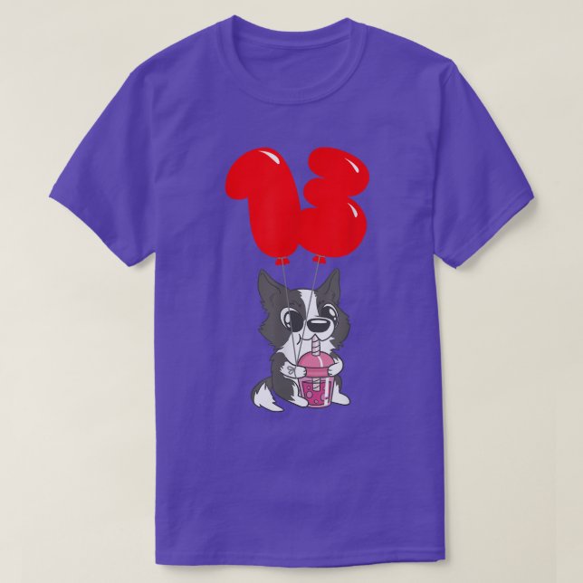 Camiseta Bubble Tea Puppy - 13 Birthday - Kids Balloon Pa (Frente do Design)