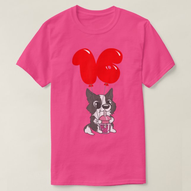 Camiseta Bubble Tea Puppy - 16th Birthday - Kids Balloon Pa (Frente do Design)