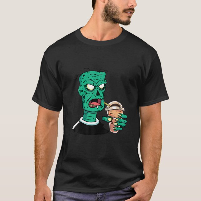 Camiseta Bubble Tea Zombie Boba Beba Diversão de Figurino d (Frente)