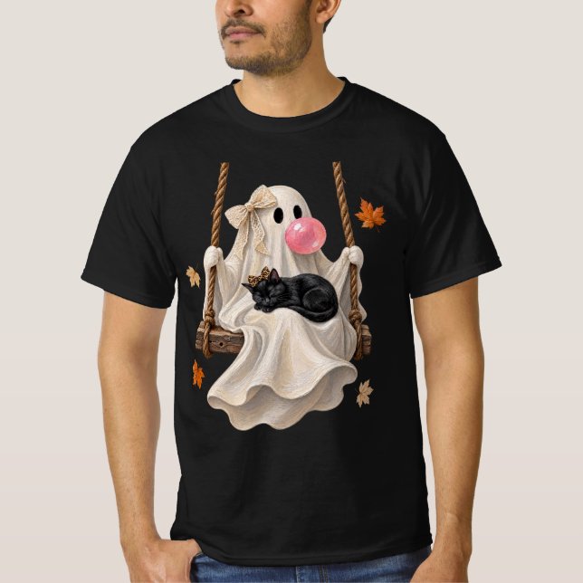 Camiseta Bubblegum Ghost & Black Cat Swing Halloween  (Frente)