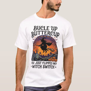Camiseta Bucle Up Borboleta Bruxa Interruptor Halloween Vas