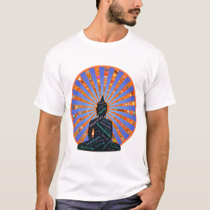 Camiseta Buda antes de uma roda de símbolos