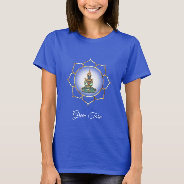 Camiseta Buda Verde e Lótus Dourado (Frente)