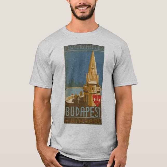 Camiseta Budapest, Hungary, Vintage poster, retro t shirt, (Frente)