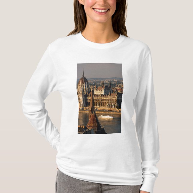 Camiseta Budapest, Hungria, Rio Danúbio, Parlamento (Frente)