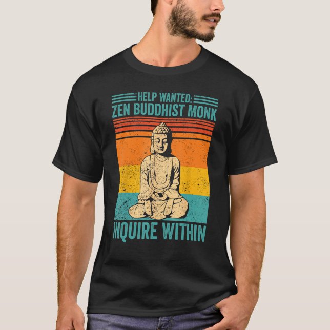 Camiseta Buddhism Buddha Retro Help Wanted Zen Buddhist Mon (Frente)