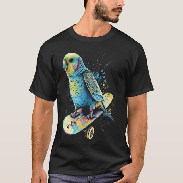 Camiseta Budget Skateboard Budgerigar Parakeet Bird 2 (Frente)