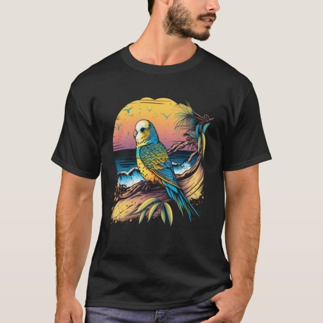 Camiseta Budgie Beach Budgerigar Parakeet Bird Summer  3 (Frente)