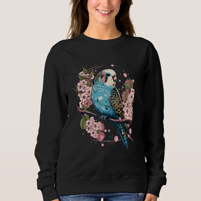 Camiseta Budgie Budgerigar Bird Japanese Cherry Sakura Flow (Frente)