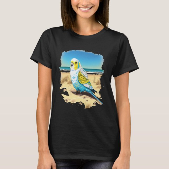 Camiseta Budgie Budgerigar Parakeet Bird Ocean Beach Summer (Frente)