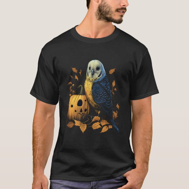 Camiseta Budgie Halloween Pumpkin Budgerigar Parakeet Bird  (Frente)