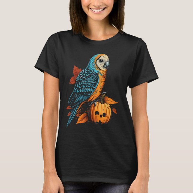 Camiseta Budgie Halloween Pumpkin Budgerigar Parakeet Bird  (Frente)