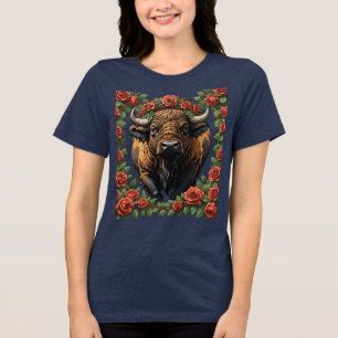 Camiseta Búfalo Cercado por Rosas Vermelhas