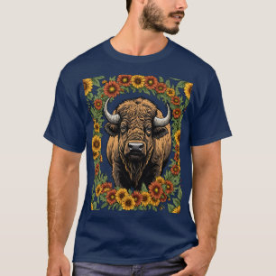 Camiseta Búfalo de Oklahoma Cercado por Flores Estilizadas