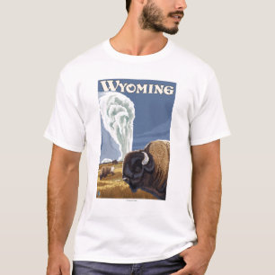 Camiseta Búfalo pelo poster fiel velho das viagens vintage