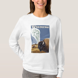 Camiseta Búfalo pelo poster fiel velho das viagens vintage