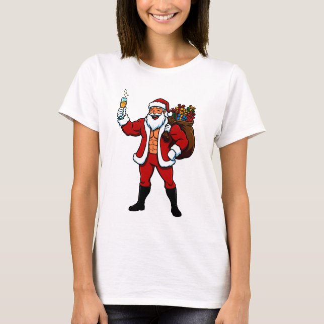 Camiseta Buff Santa Cheers! Ripped Santa Claus with Champag (Frente)