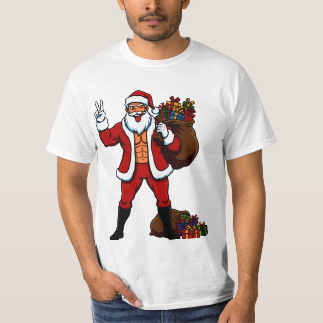 Camiseta Buff Santa Peace Sign! Ripped Abs & Funny Christma (Frente)