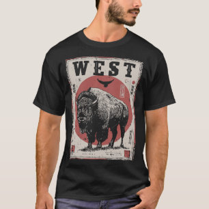 Camiseta Buffalo com Sol Vermelho e Terreno Ocidental