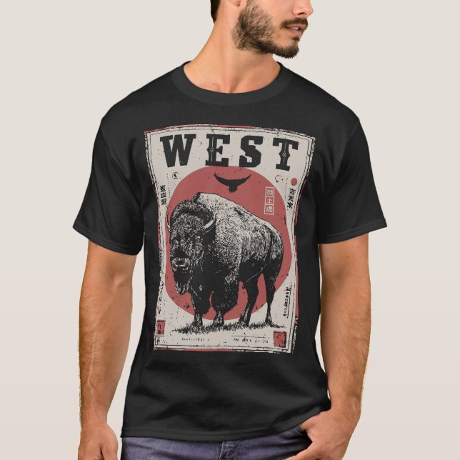 Camiseta Buffalo com Sol Vermelho e Terreno Ocidental (Frente)