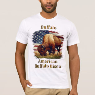 Camiseta Buffalo em frente à bandeira americana