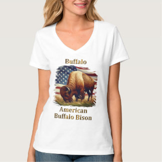 Camiseta Buffalo em frente à bandeira americana