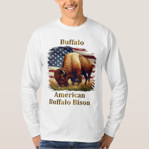 Camiseta Buffalo em frente à bandeira americana