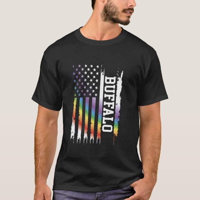 Camiseta Buffalo Estados Unidos Afetou o Arco-Íris com Band (Frente)