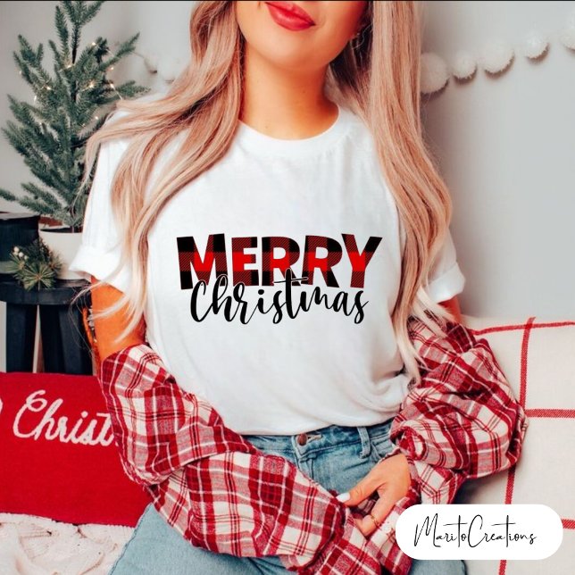 Camiseta Buffalo Plaid Christmas, Merry Christmas Buffalo. (Criador carregado)